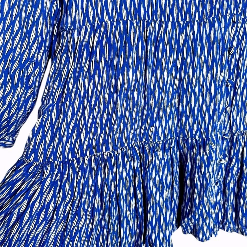 Anthropologie Maeve Abstract Ikat Button Blouse Sz M Tiered Peplum Boho Chic Top